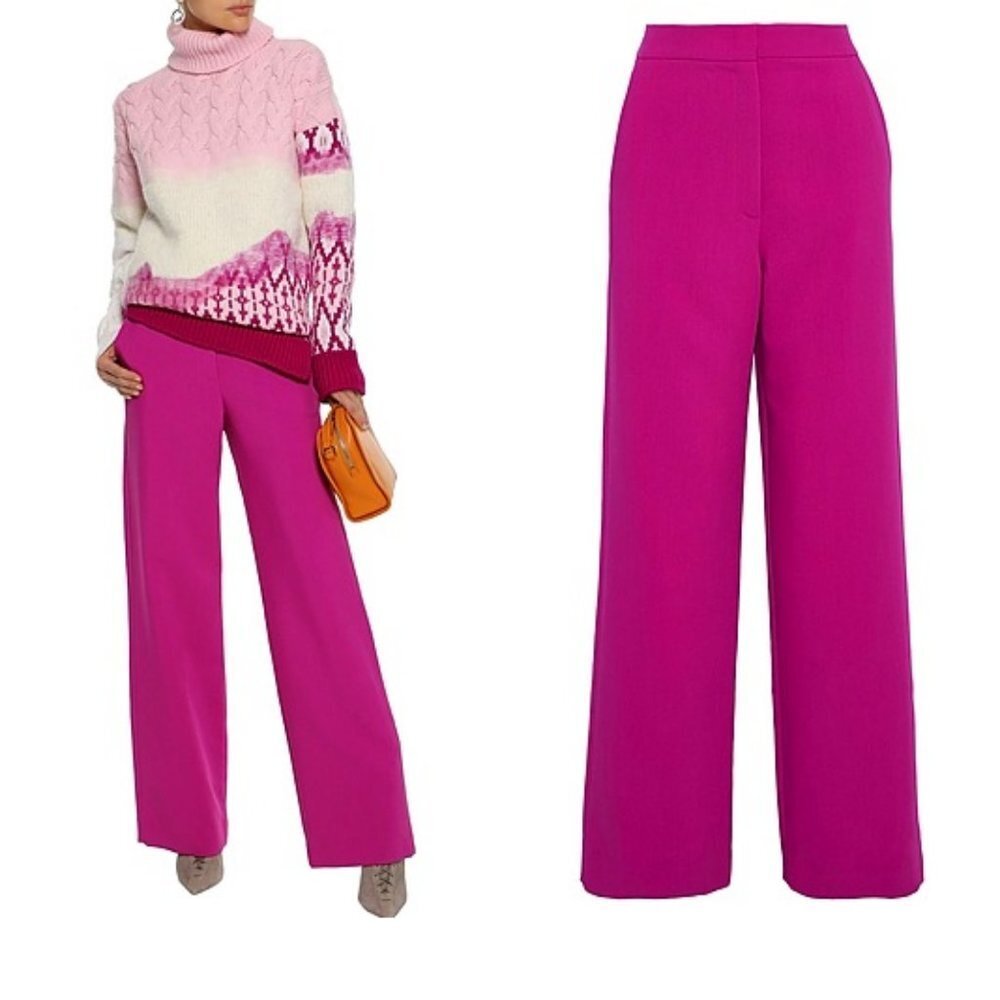 Prabal Gurung High Rise Wide Leg Trousers in Fuchsia Pink FW20 8